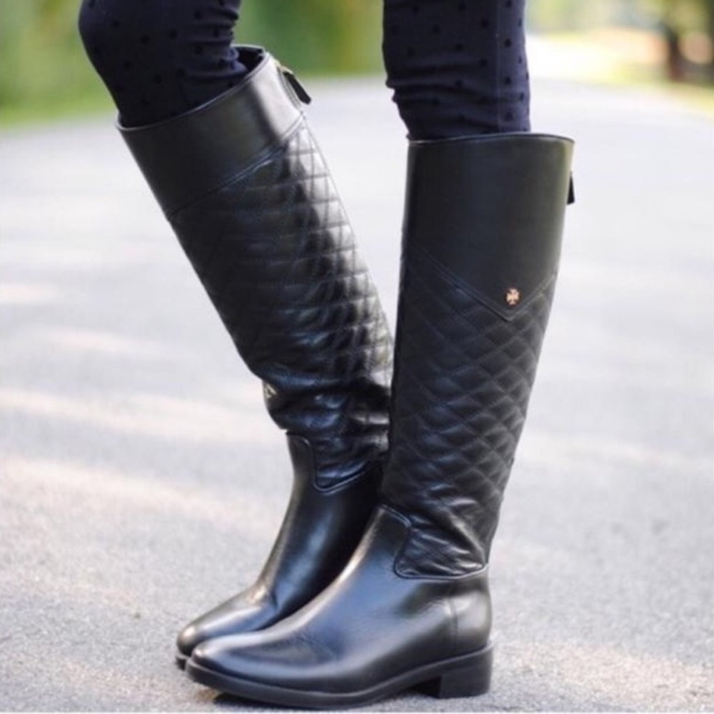 Tory Burch Claremont Black Quilted Riding Boots